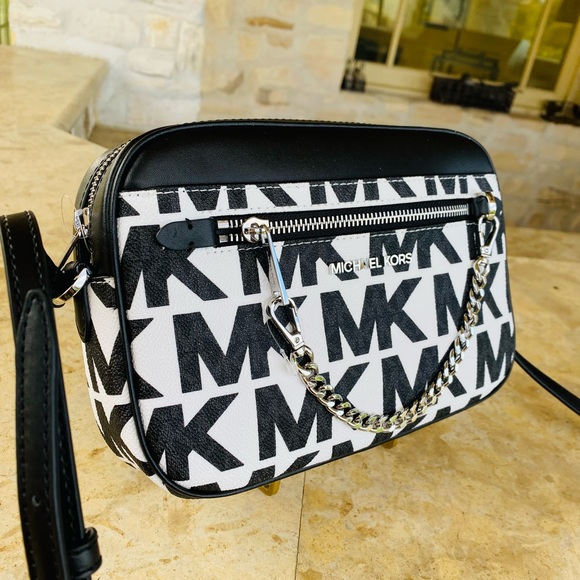 Michael Kors Graphic MK Large EW chain Xbody crossbody&wallet black white - Picture 2 of 12